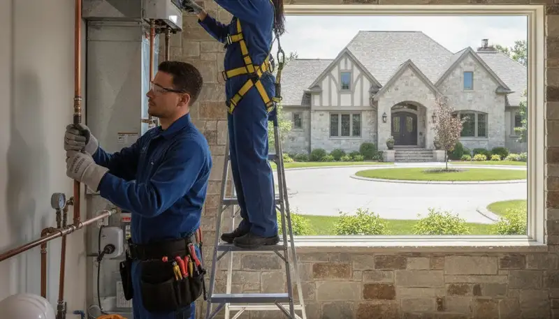 Plumbing repair technician in Troy, MI servicing a residential pipe leak