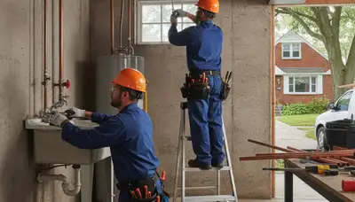 Plumber repairing a pipe in Troy, MI for Troy Plumbing and Heating services