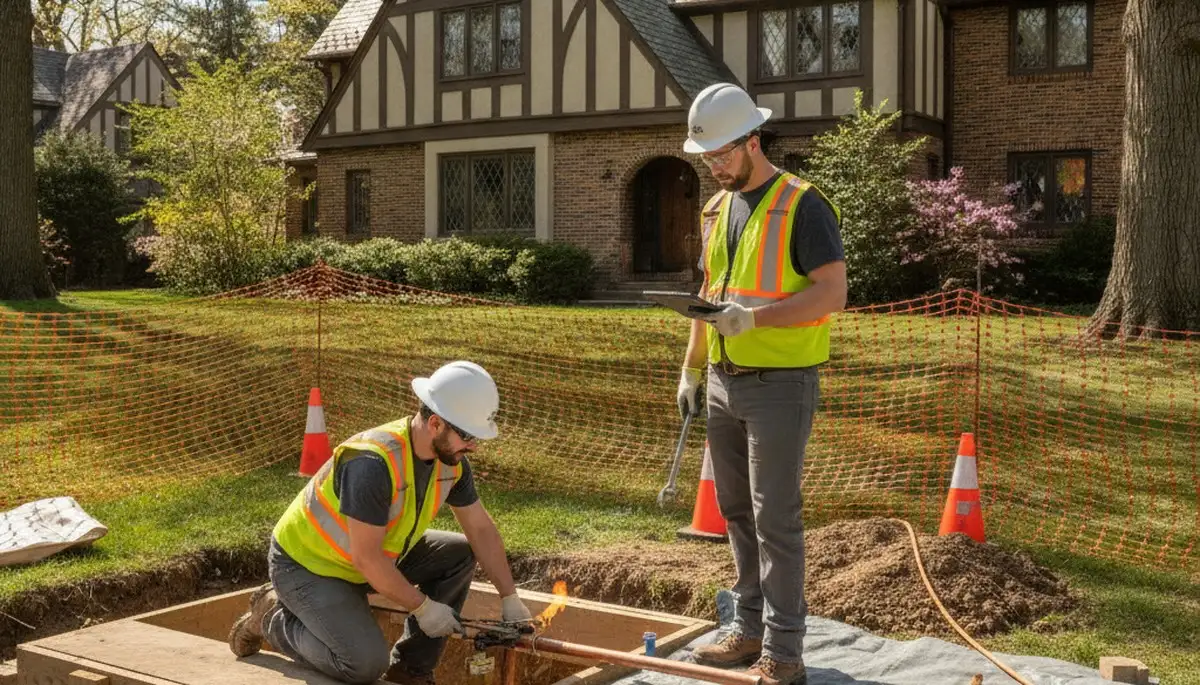 Plumber repairing a pipe in Troy, MI for Troy Plumbing and Heating