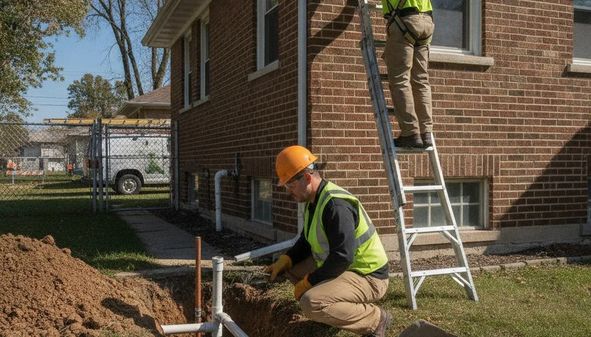 Plumber repairing a pipe in Troy, MI for Troy Plumbing and Heating service call