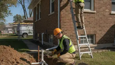 Plumber repairing a pipe in Troy, MI for Troy Plumbing and Heating service call