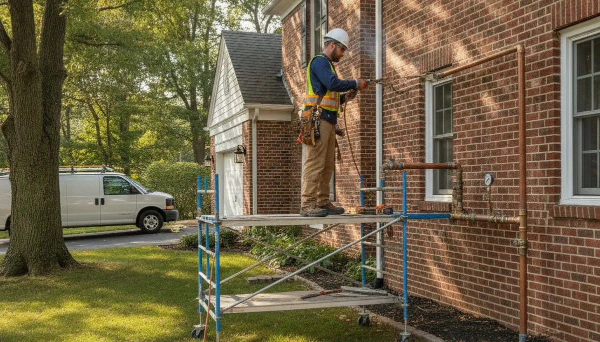 Plumber repairing a pipe in Troy, MI for residential plumbing service