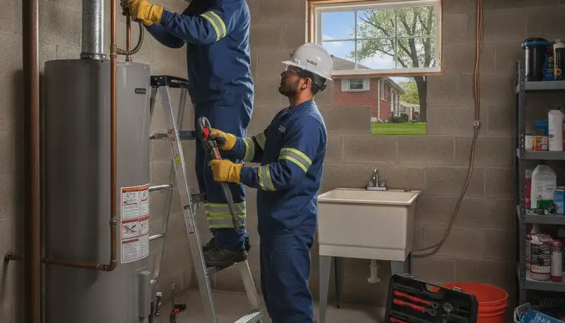 Plumber repairing sink in Troy, MI for Troy Plumbing and Heating