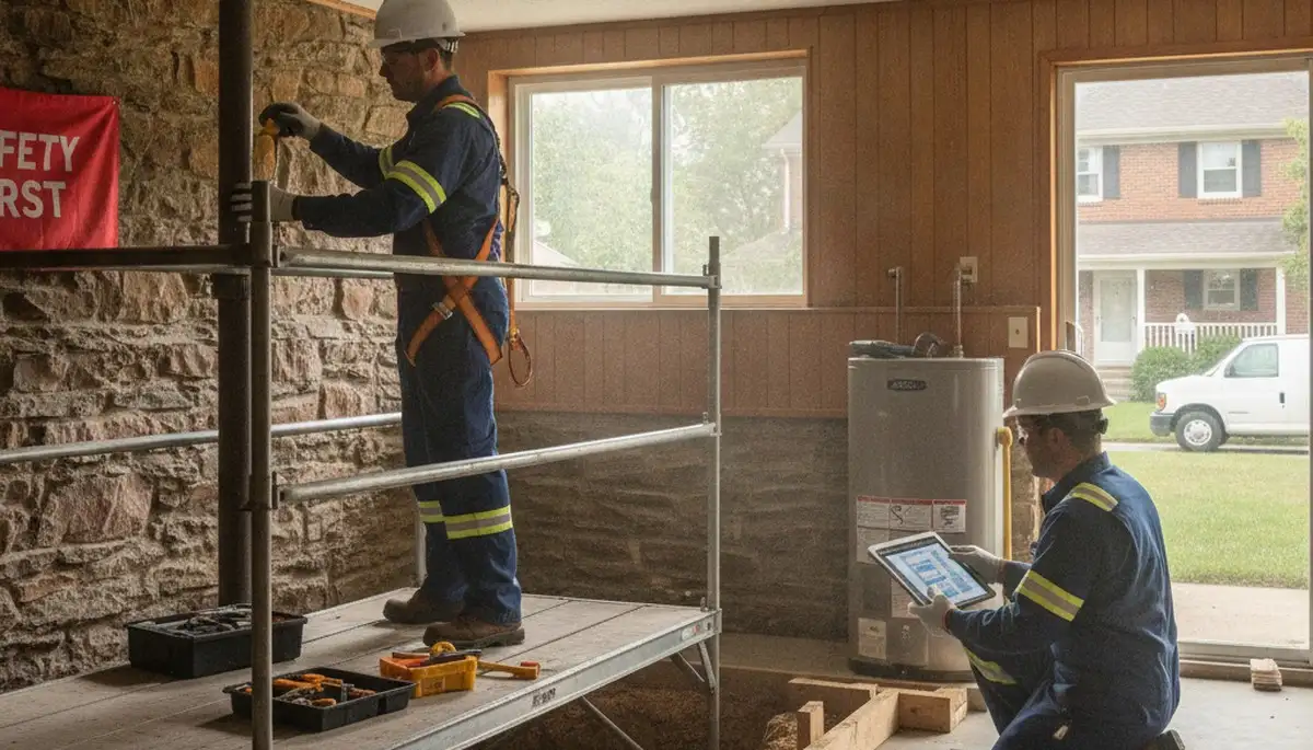 Troy, MI plumbing repair technician servicing a residential pipe leak